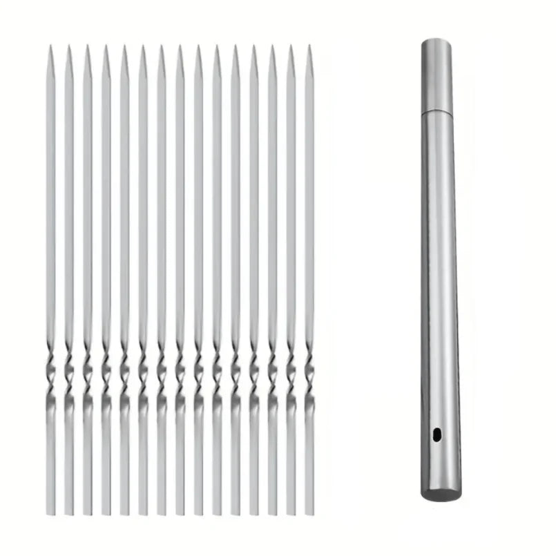 Grill Skewer Set Stainless Steel Protective Storage Tube Set of 20