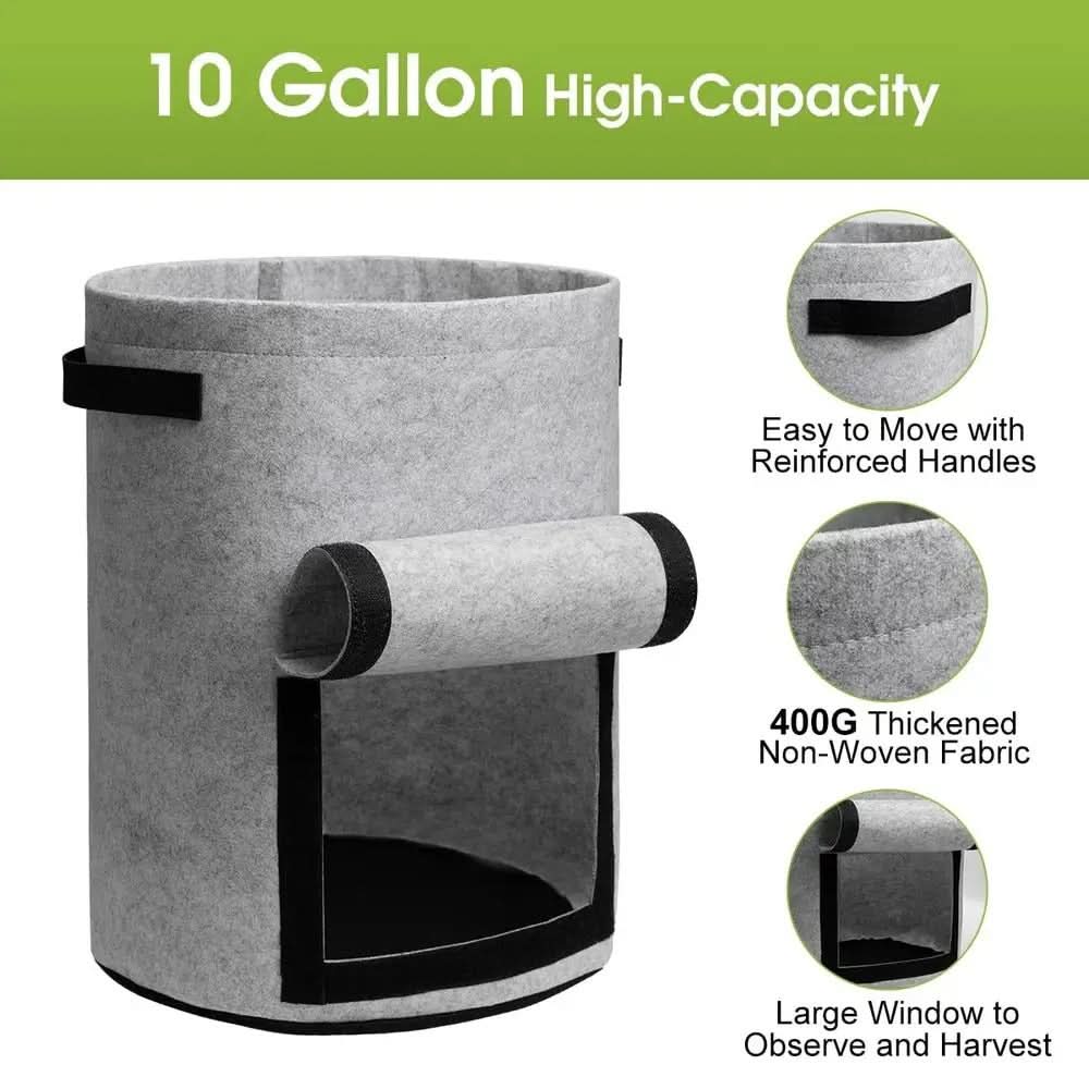 Grow Bag Breathable Non-Woven Fabric Harvest Window & Reinforced Handles