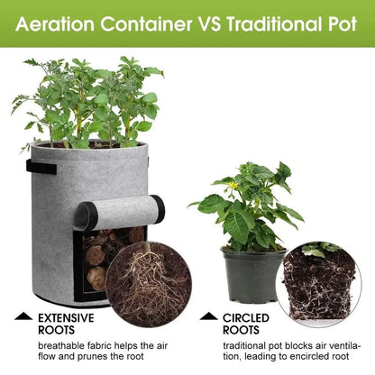 Grow Bag Breathable Non-Woven Fabric Harvest Window & Reinforced Handles