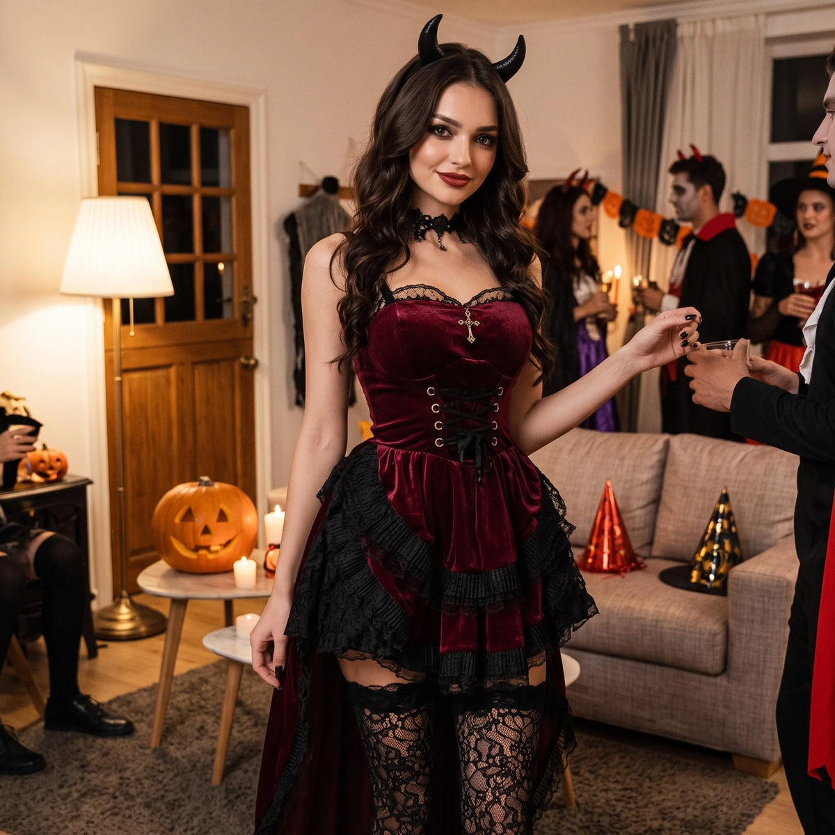 Halloween Costume Gothic Lace 4-Piece Set