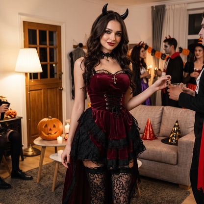 Halloween Costume Gothic Lace 4-Piece Set