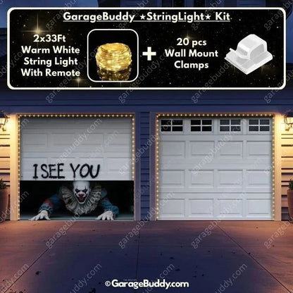 Halloween Garage Door Cover Peeking Clown Design Opens Normally
