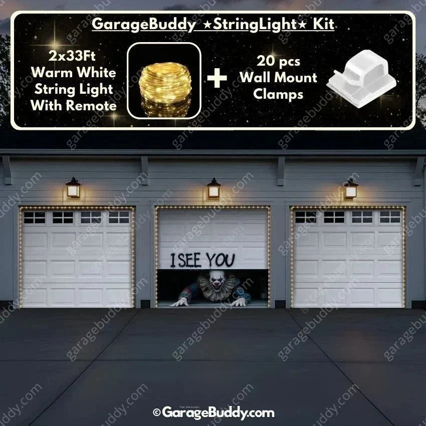 Halloween Garage Door Cover Peeking Clown Design Opens Normally