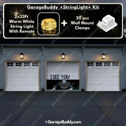 Halloween Garage Door Cover Peeking Clown Design Opens Normally