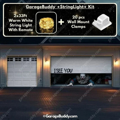 Halloween Garage Door Cover Peeking Clown Design Opens Normally