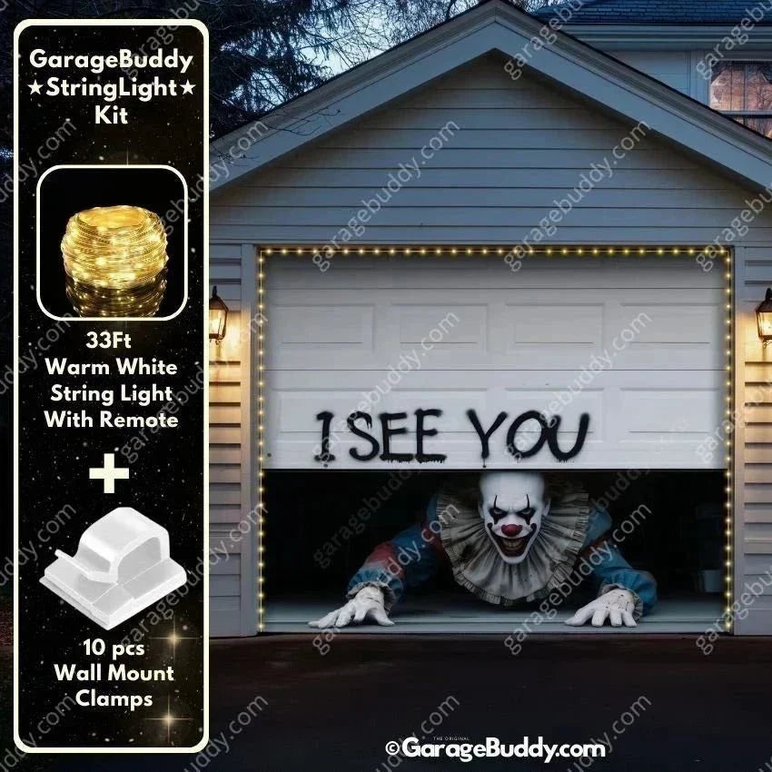 Halloween Garage Door Cover Peeking Clown Design Opens Normally