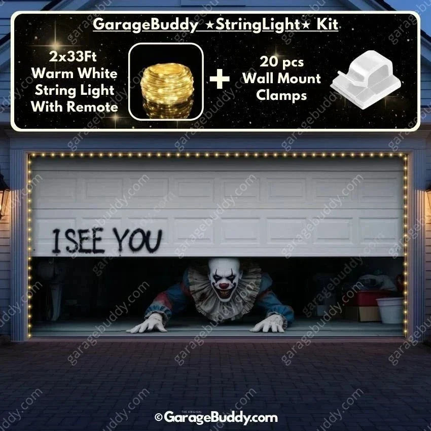 Halloween Garage Door Cover Peeking Clown Design Opens Normally