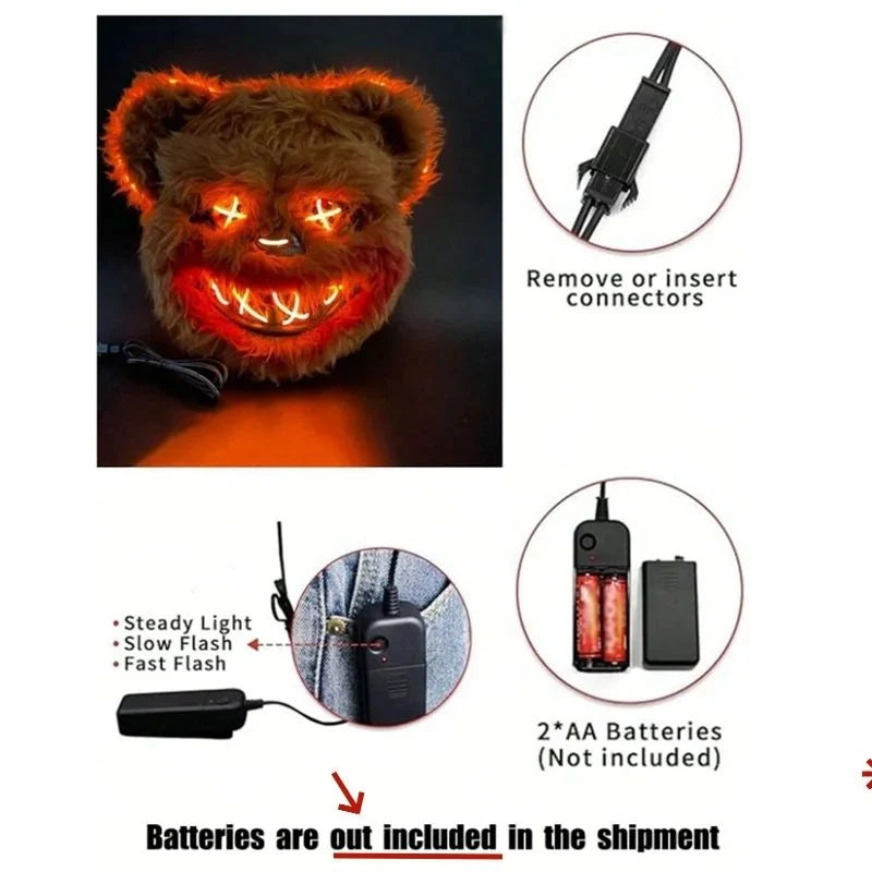 Halloween Mask Glowing LED Eyes Battery-Powered