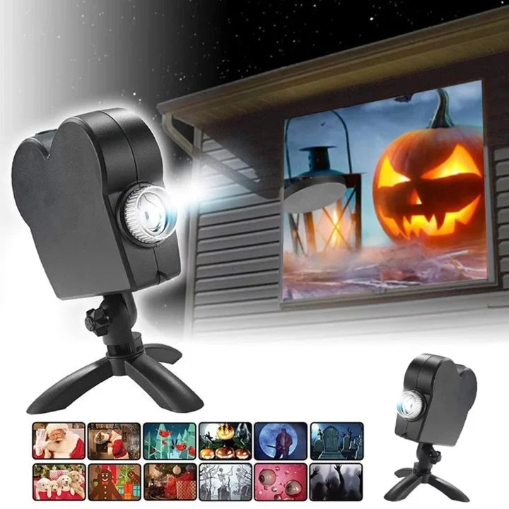 Halloween Projector 12 Animated Spooky Scenes Tripod & Screen