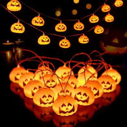 Halloween String Lights Carved Pumpkin Shades Warm Yellow LED Glow