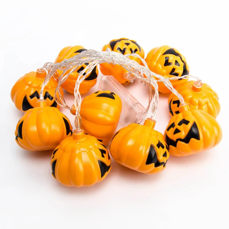 Halloween String Lights Carved Pumpkin Shades Warm Yellow LED Glow