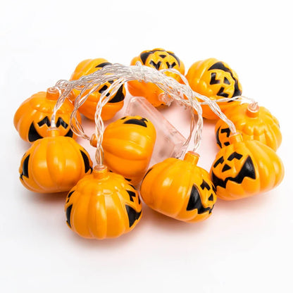 Halloween String Lights Carved Pumpkin Shades Warm Yellow LED Glow