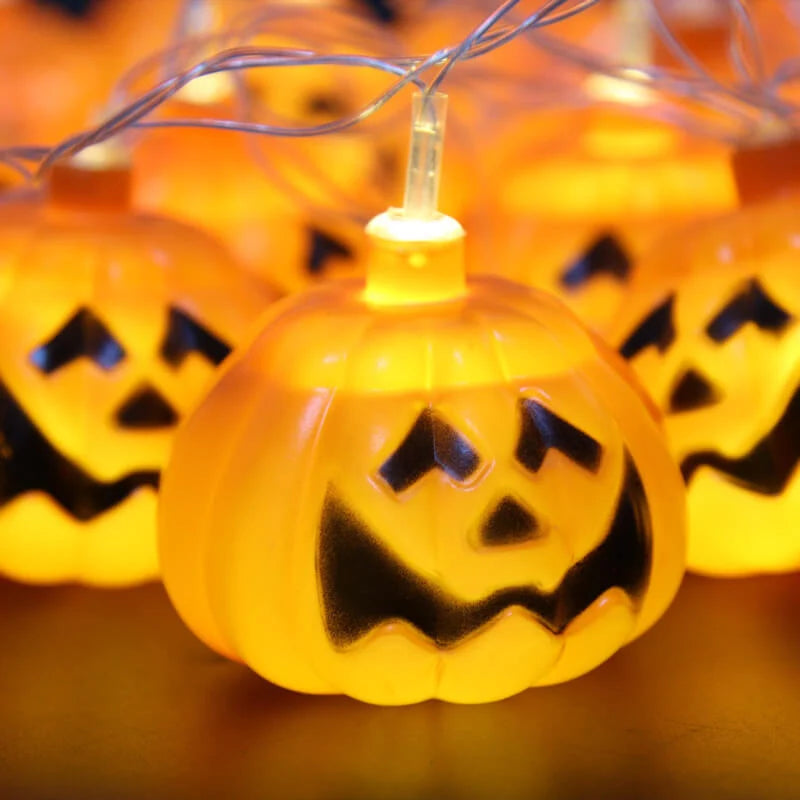 Halloween String Lights Carved Pumpkin Shades Warm Yellow LED Glow
