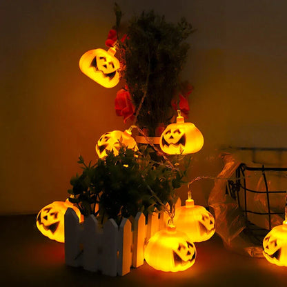 Halloween String Lights Carved Pumpkin Shades Warm Yellow LED Glow