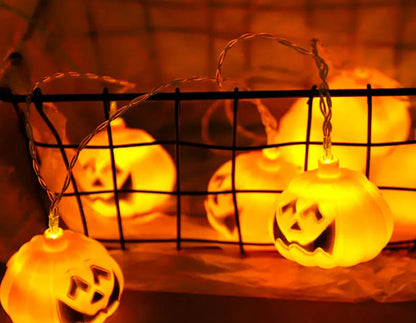 Halloween String Lights Carved Pumpkin Shades Warm Yellow LED Glow