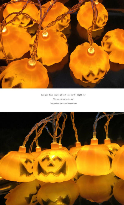 Halloween String Lights Carved Pumpkin Shades Warm Yellow LED Glow