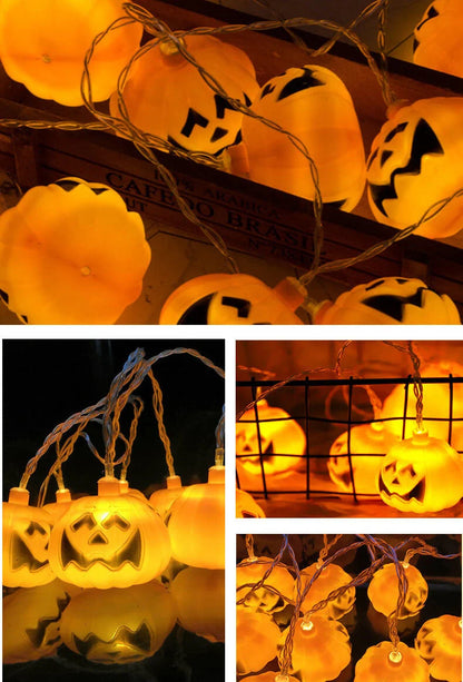 Halloween String Lights Carved Pumpkin Shades Warm Yellow LED Glow
