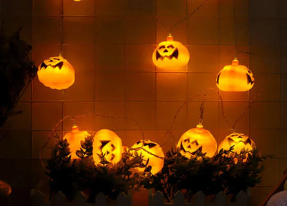 Halloween String Lights Carved Pumpkin Shades Warm Yellow LED Glow