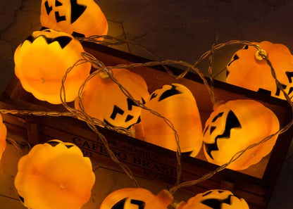 Halloween String Lights Carved Pumpkin Shades Warm Yellow LED Glow