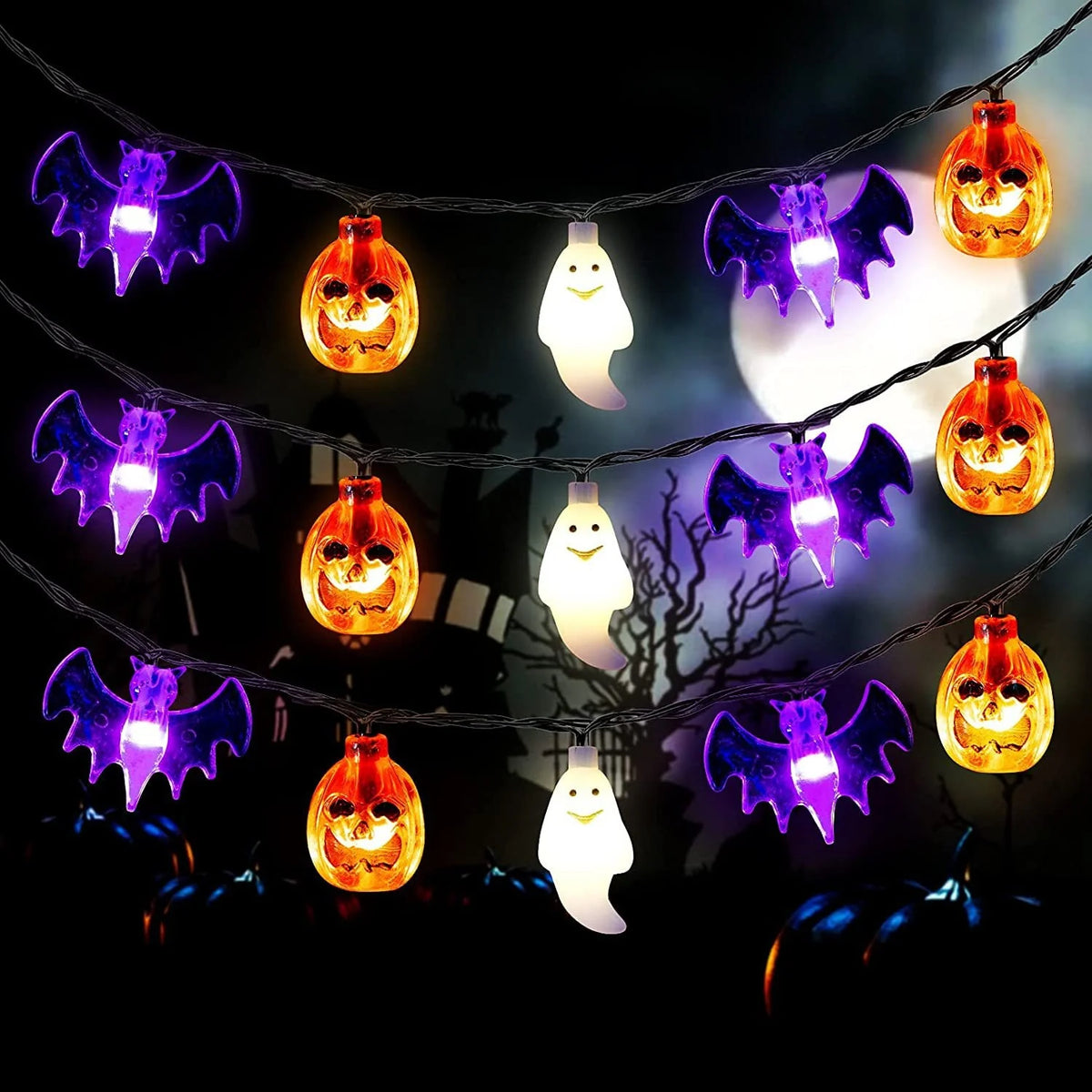 Halloween String Lights Pumpkin Ghost Bat Battery & USB
