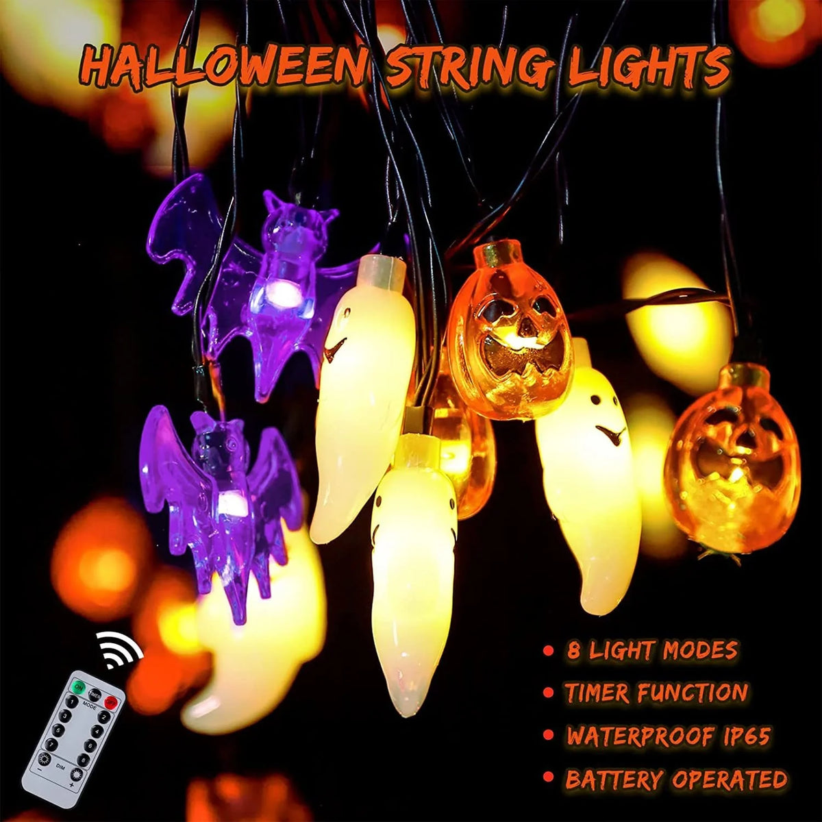 Halloween String Lights Pumpkin Ghost Bat Battery & USB