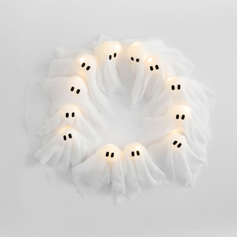 Halloween Wreath 12 LED Ghosts Battery-Operated Indoor & Outdoor