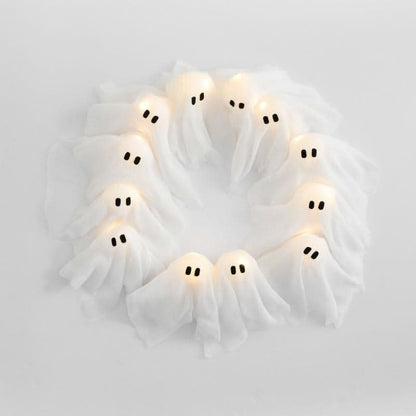 Halloween Wreath 12 LED Ghosts Battery-Operated Indoor & Outdoor
