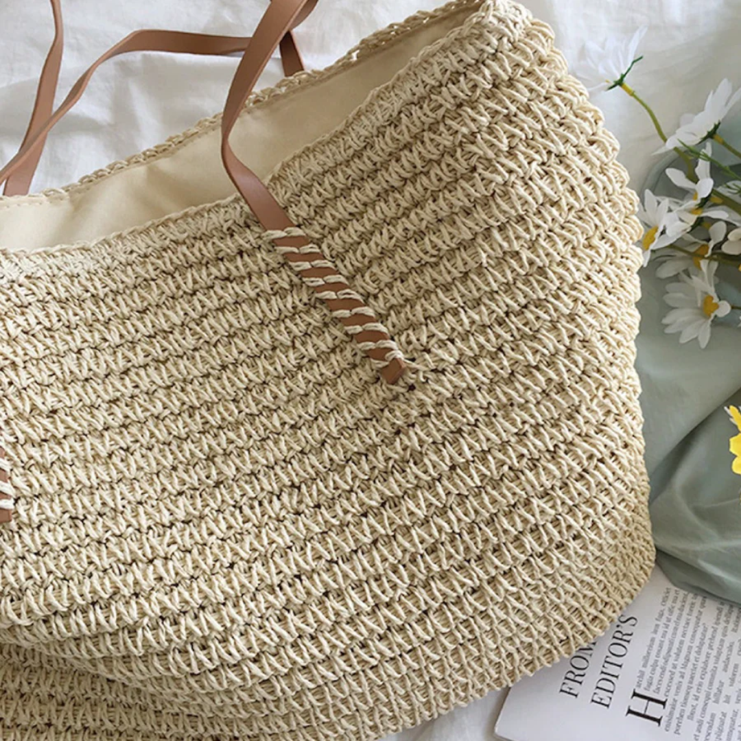 Handbag Braided Woven Spacious Interior & Shoulder Strap