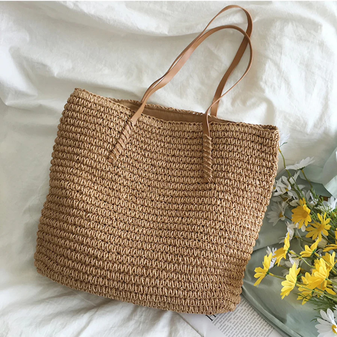 Handbag Braided Woven Spacious Interior & Shoulder Strap