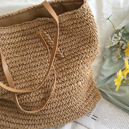 Handbag Braided Woven Spacious Interior & Shoulder Strap