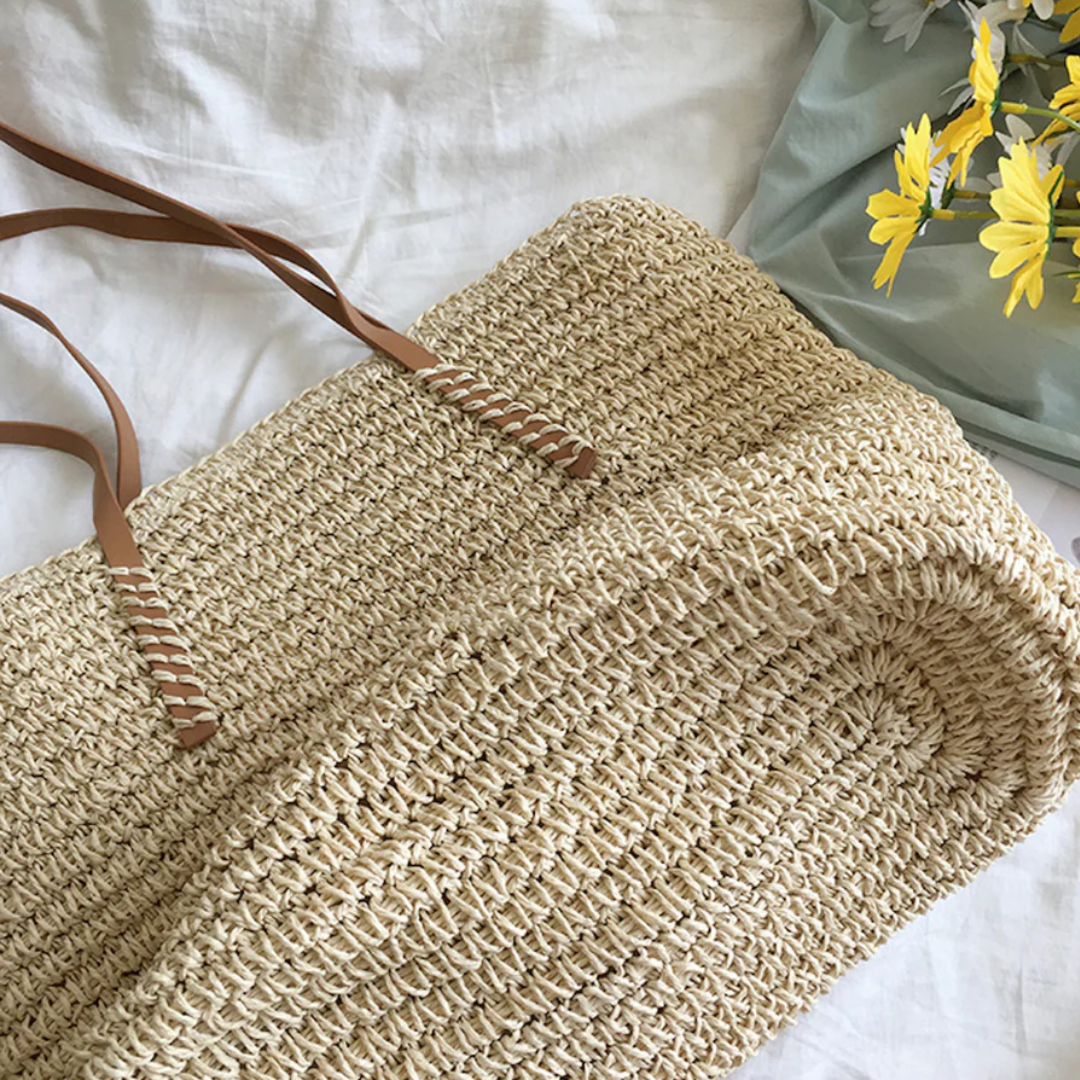 Handbag Braided Woven Spacious Interior & Shoulder Strap