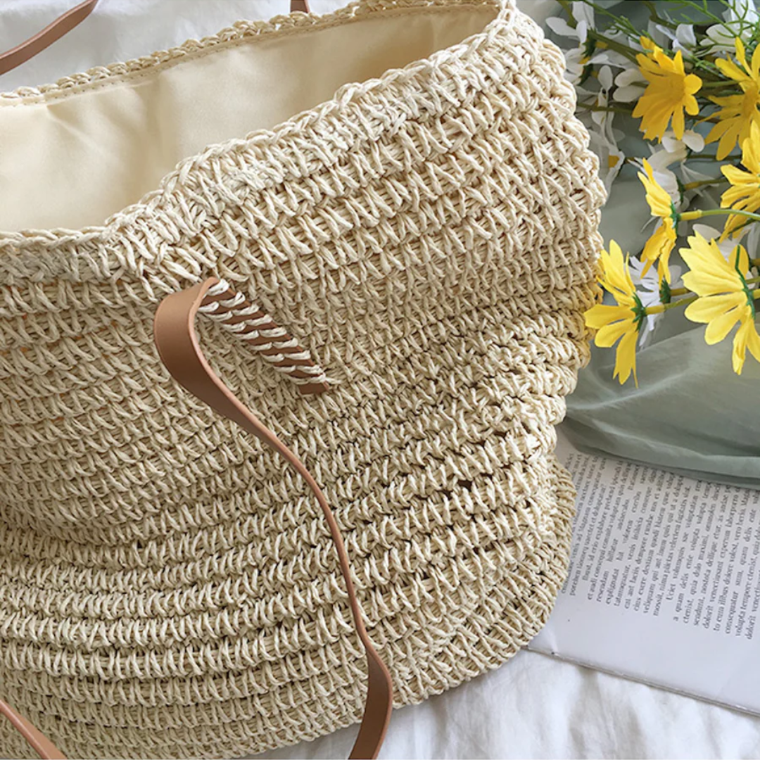 Handbag Braided Woven Spacious Interior & Shoulder Strap