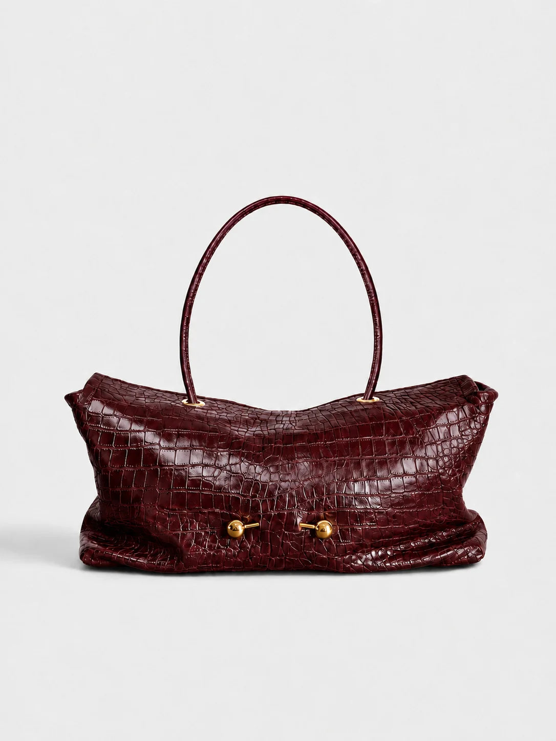 Handbag Crocodile-Embossed Leather Spacious Interior Gold-Tone Hardware