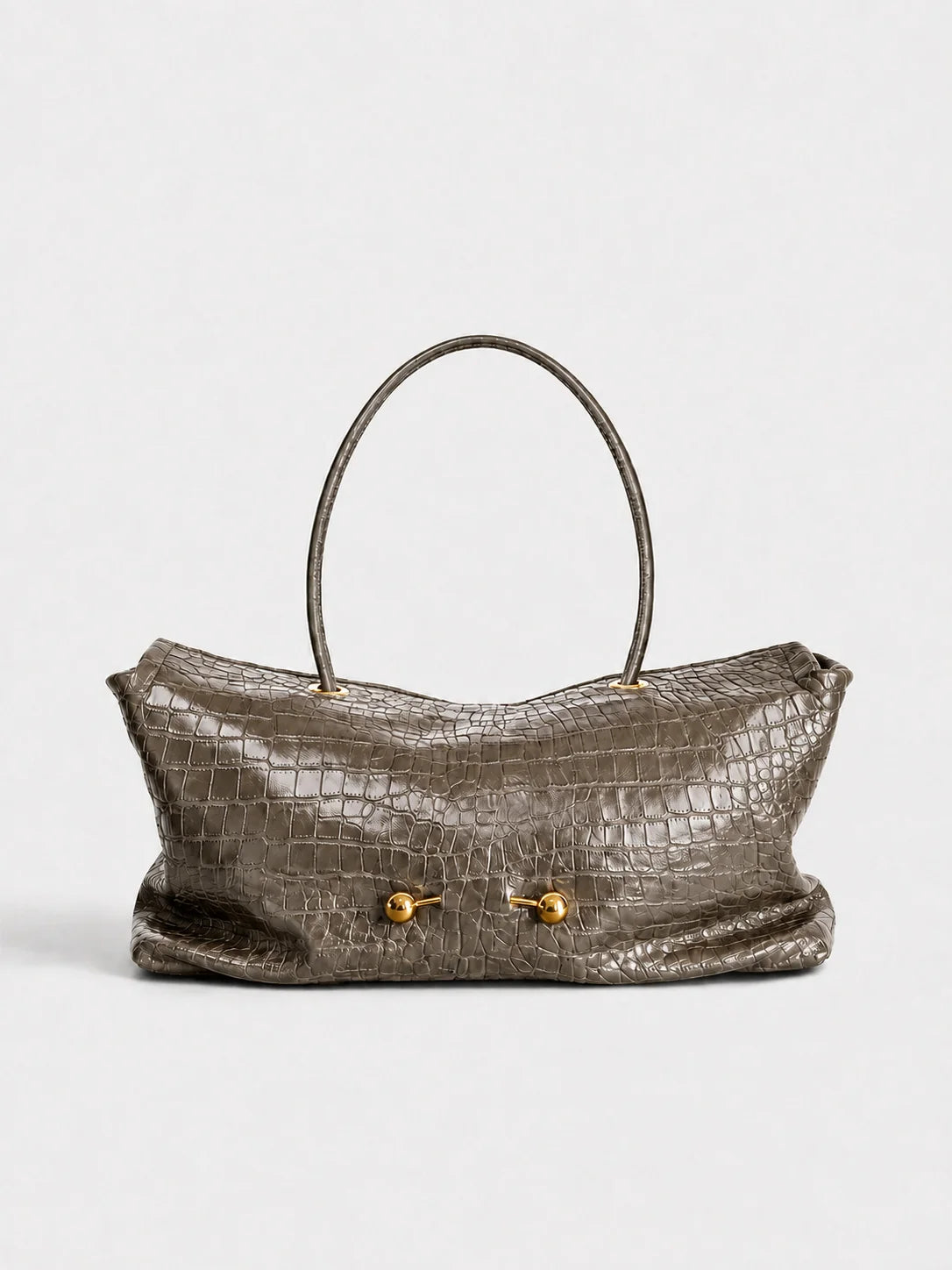Handbag Crocodile-Embossed Leather Spacious Interior Gold-Tone Hardware