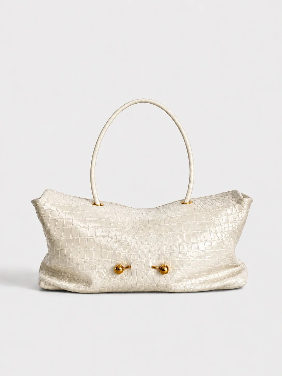 Handbag Crocodile-Embossed Leather Spacious Interior Gold-Tone Hardware