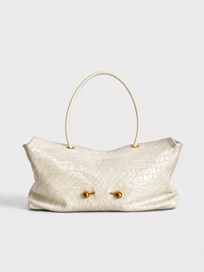 Handbag Crocodile-Embossed Leather Spacious Interior Gold-Tone Hardware