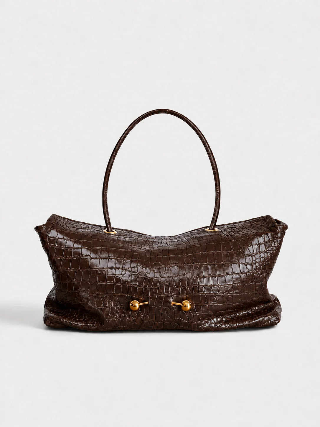 Handbag Crocodile-Embossed Leather Spacious Interior Gold-Tone Hardware
