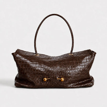 Handbag Crocodile-Embossed Leather Spacious Interior Gold-Tone Hardware