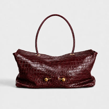 Handbag Crocodile-Embossed Leather Spacious Interior Gold-Tone Hardware