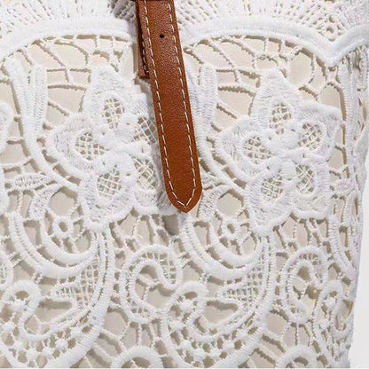 Handbag Lace Design Faux Leather Handles Magnetic Closure