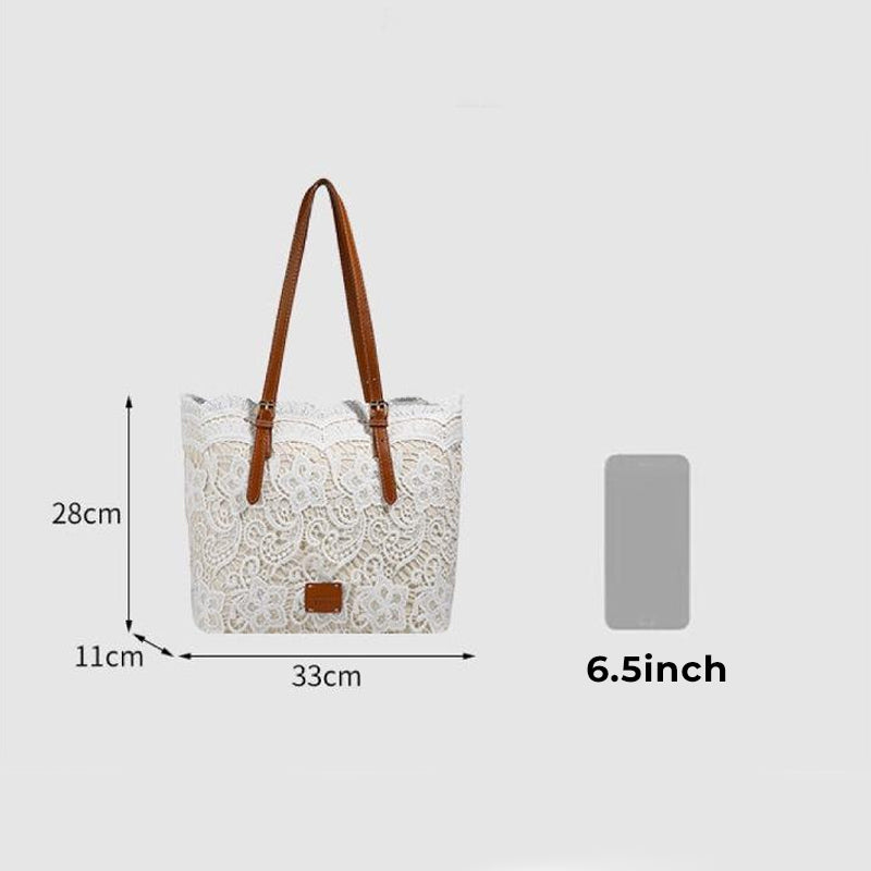 Handbag Lace Design Faux Leather Handles Magnetic Closure