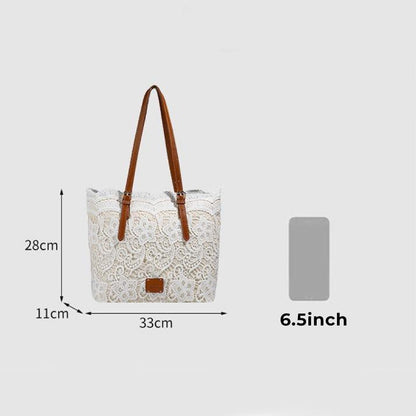 Handbag Lace Design Faux Leather Handles Magnetic Closure