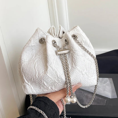 Handbag Satin Drawstring Pearl & Chain Accents