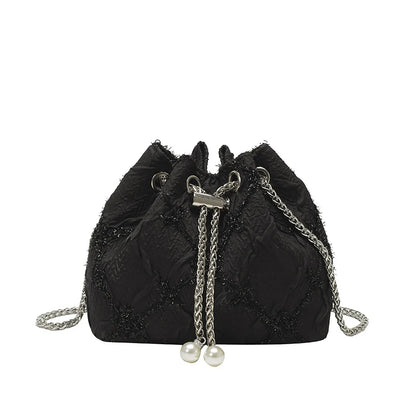 Handbag Satin Drawstring Pearl & Chain Accents