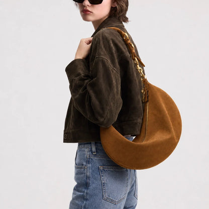 Handbag Soft Suede Curved Design Adjustable Crossbody Strap
