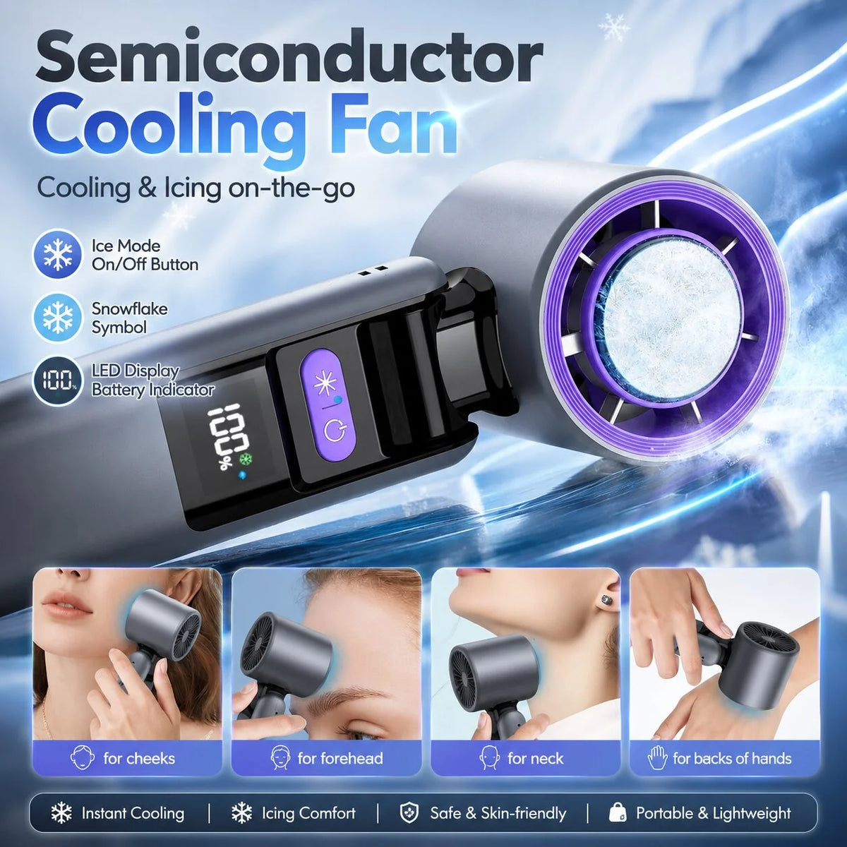 Handheld Fan Semiconductor Cooling Plate Rechargeable LED Torch