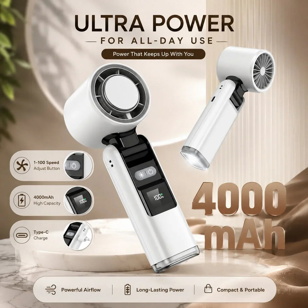 Handheld Fan Semiconductor Cooling Plate Rechargeable LED Torch