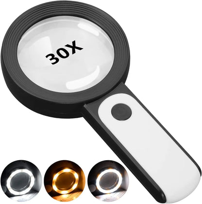 Handheld Magnifier 85mm Glass Lens 18 LED Lights