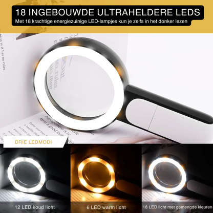 Handheld Magnifier 85mm Glass Lens 18 LED Lights