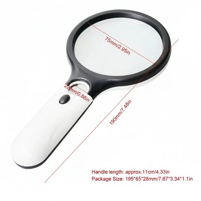 Handheld Magnifying Glass 45x LED Light Dual Lenses